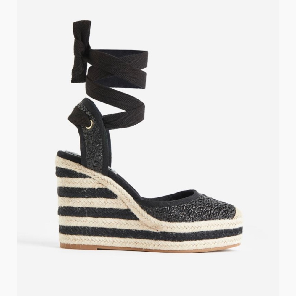 H&M espadrilles sandals black and white striped